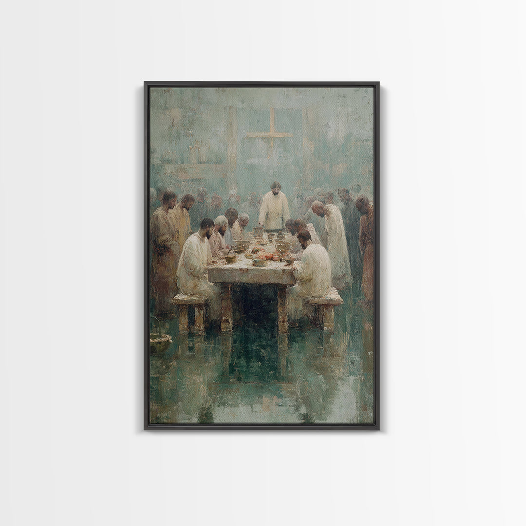 Table Of Fellowship – Framed Canvas Print – Christian Paintings – Jesus Art Print – Christian Wall Art – Large Christian Painting – Unique