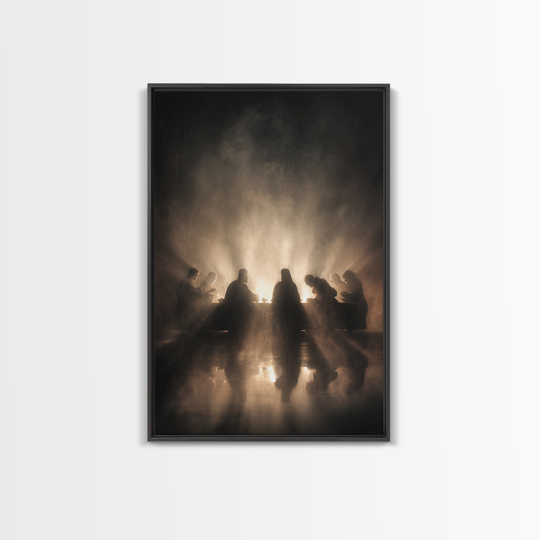 Glory At The Table | Framed Canvas Print | Christian Wall Art | Jesus Painting | Christian Art Canvas | Moody Christian Art | Unique Christ