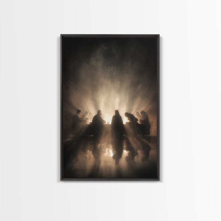 Glory At The Table | Framed Canvas Print | Christian Wall Art | Jesus Painting | Christian Art Canvas | Moody Christian Art | Unique Christ