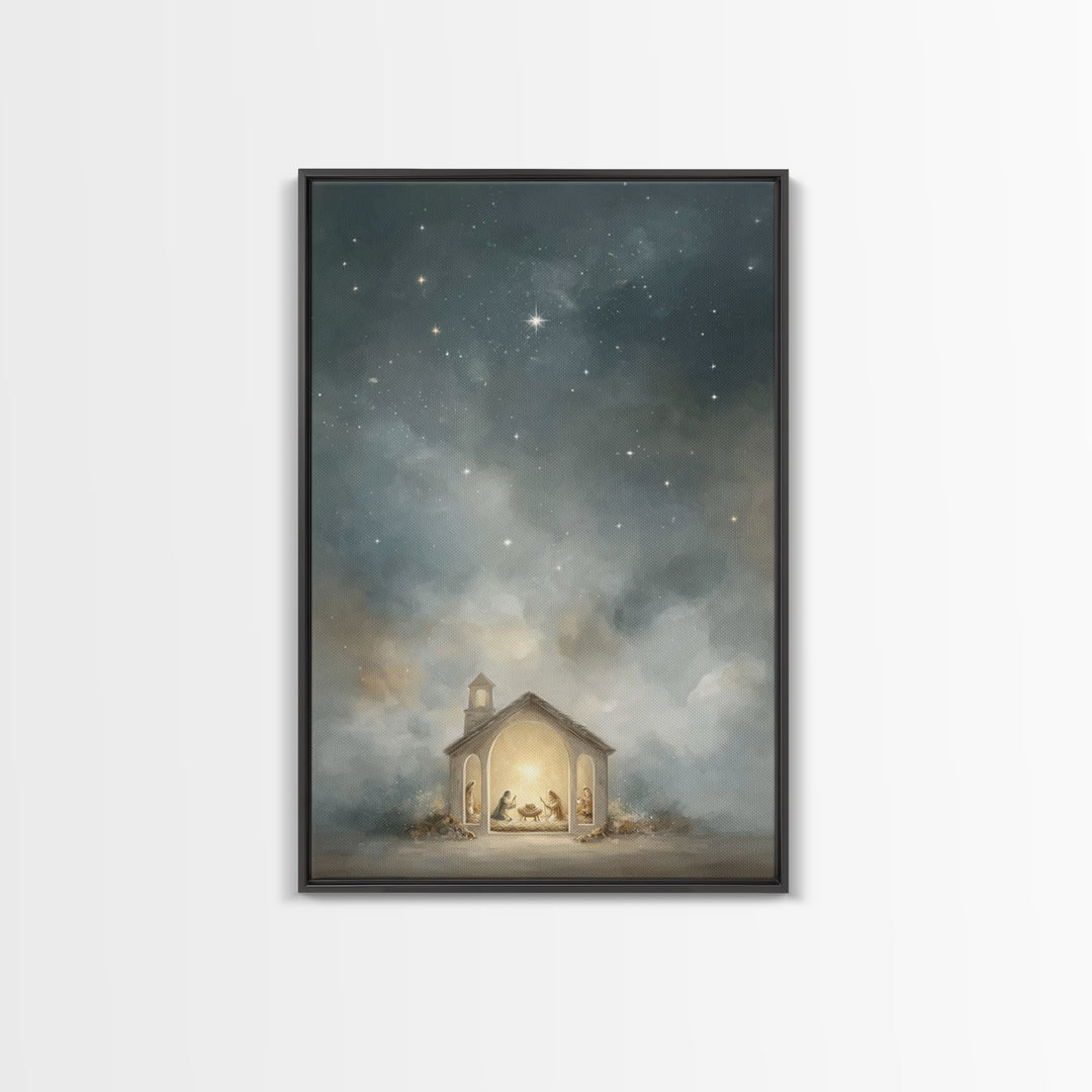 Nativity Reverence, Framed Canvas Print, Christian Art Canvas, Christian Christmas Art, Christmas Art Framed, Vintage Christmas Art, Christ