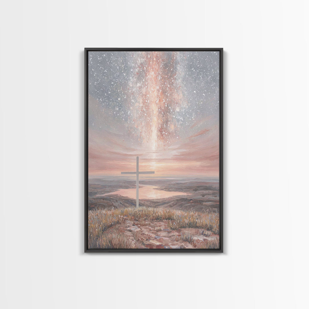 Heavenly Cross Glow - Framed Canvas Print - Christian Wall Art - Christian Art Canvas - Jesus Painting - Christian Christmas Art