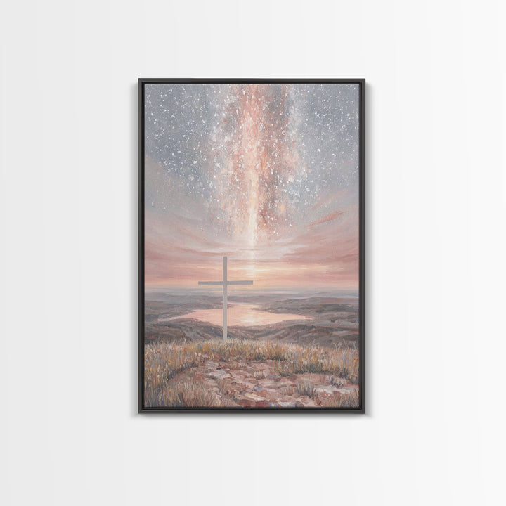 Heavenly Cross Glow - Framed Canvas Print - Christian Wall Art - Christian Art Canvas - Jesus Painting - Christian Christmas Art