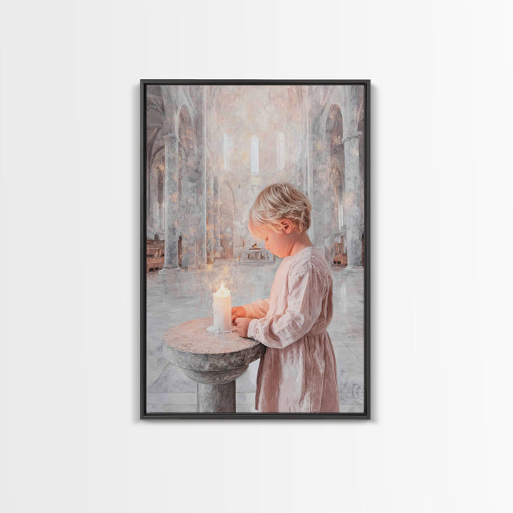 Quiet Candle Prayer – Framed Canvas Print – Christian Christmas Art – Christian Art Print – Christian Wall Art – Subtle Christian Art – Chr