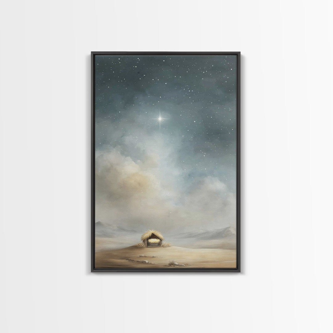 Nativity Sky Wonder – Framed Canvas Print – Christian Christmas Art – Christian Wall Art – Christian Art Canvas – Christmas Art Work – Jesu
