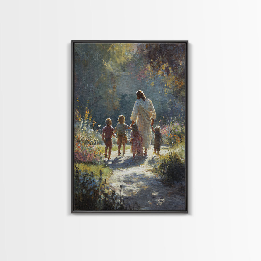 Garden Path Grace – Framed Canvas Print – Christian Wall Art – Jesus Painting – Christian Art Canvas – Christian Decor – Christmas Art