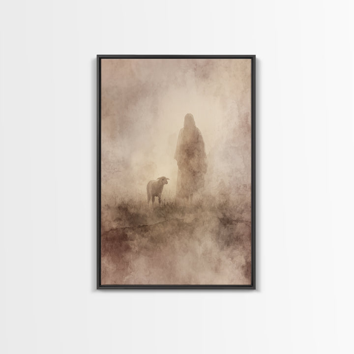 Silent Pasture Hope – Framed Canvas Print – Christian Wall Art – Jesus Painting – Christian Art Canvas – Christian Gift – Subtle Christian
