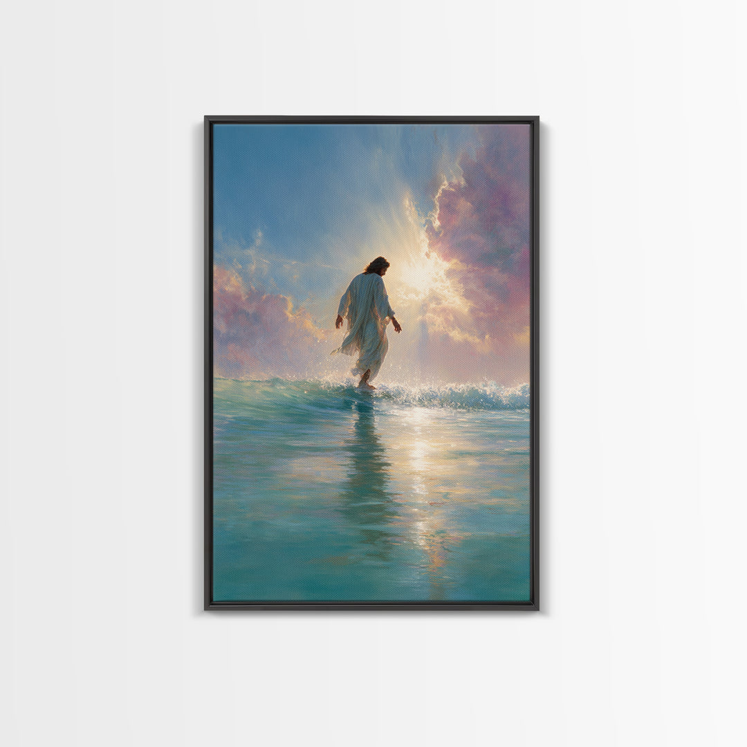Golden Horizon Peace, Framed Canvas Print, Christian Wall Art, Jesus Painting, Christian Art Canvas, Large Christian Art, Christian Gift Id