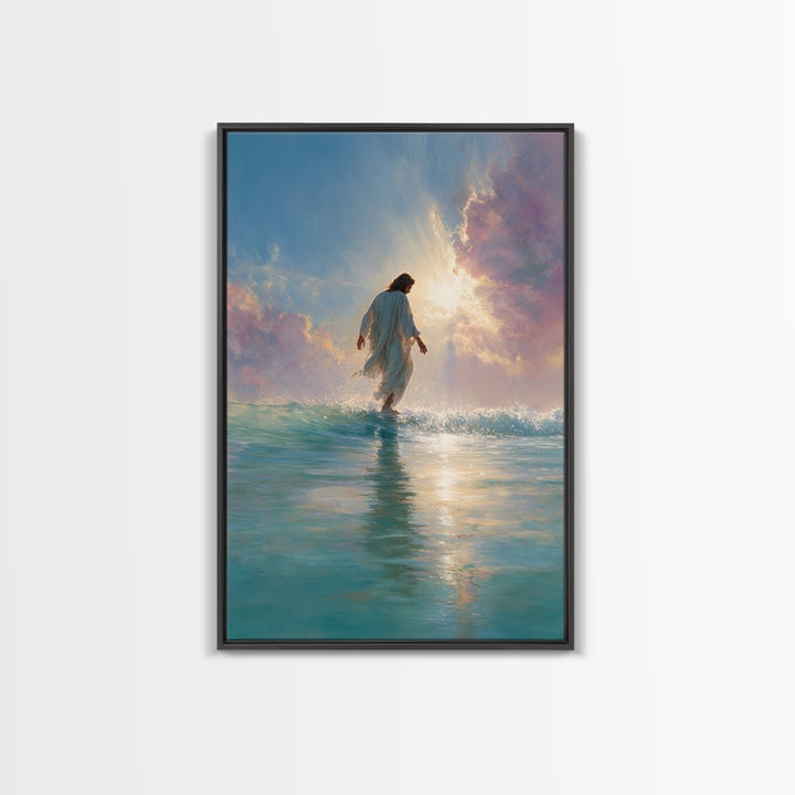 Golden Horizon Peace, Framed Canvas Print, Christian Wall Art, Jesus Painting, Christian Art Canvas, Large Christian Art, Christian Gift Id