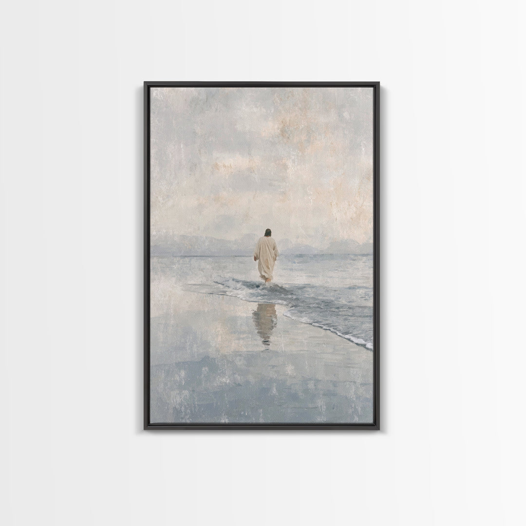 Quiet Tide Grace – Framed Canvas Print – Christian Art Canvas – Christian Wall Art – Jesus Painting – Minimalist Christian Art – Christian