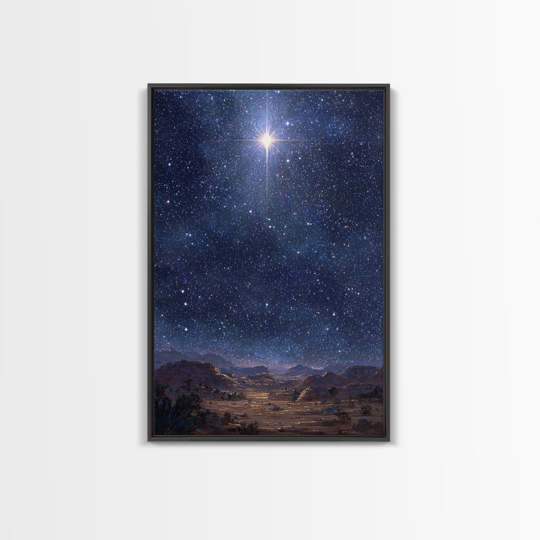 Star Of The Night | Framed Canvas Print | Christmas Wall Art | Christian Art Canvas | Christian Christmas Art | Moody Christmas Art | Chris