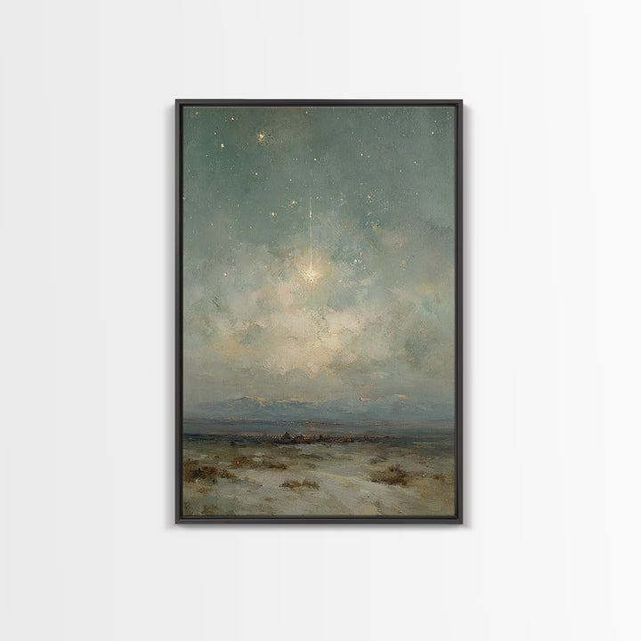 Heavenly Night Signal, Framed Canvas Print, Christian Art Canvas, Christmas Wall Art, Christian Christmas Art, Christmas Art Prints, Moody