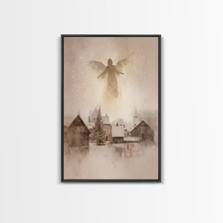 Snowlit Messenger – Framed Canvas Print – Christian Art Print – Christmas Art – Christian Art Canvas – Christian Wall Art – Vintage Christi