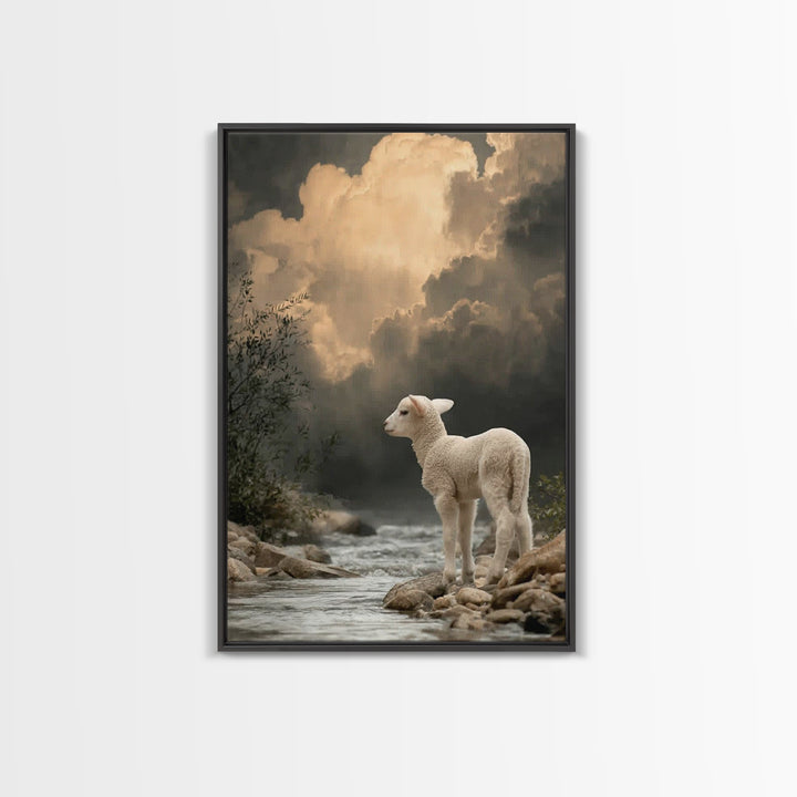 Peaceful Shepherd Scene | Framed Canvas Print | Christian Art | Christian Wall Art | Christian Christmas Art | Christian Art Canvas | Jesus