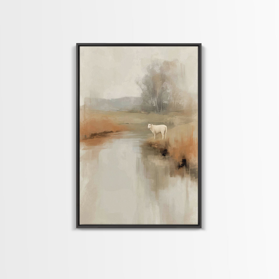 Gentle Pasture Light, Framed Canvas Print, Christian Art Canvas, Christian Wall Art, Christian Painting, Christmas Art, Christian Decor
