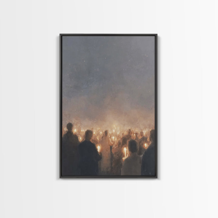 Midnight Vigil – Framed Canvas Print – Christian Wall Art – Christian Art Canvas – Christian Christmas Art – Jesus Painting – Vintage Chris