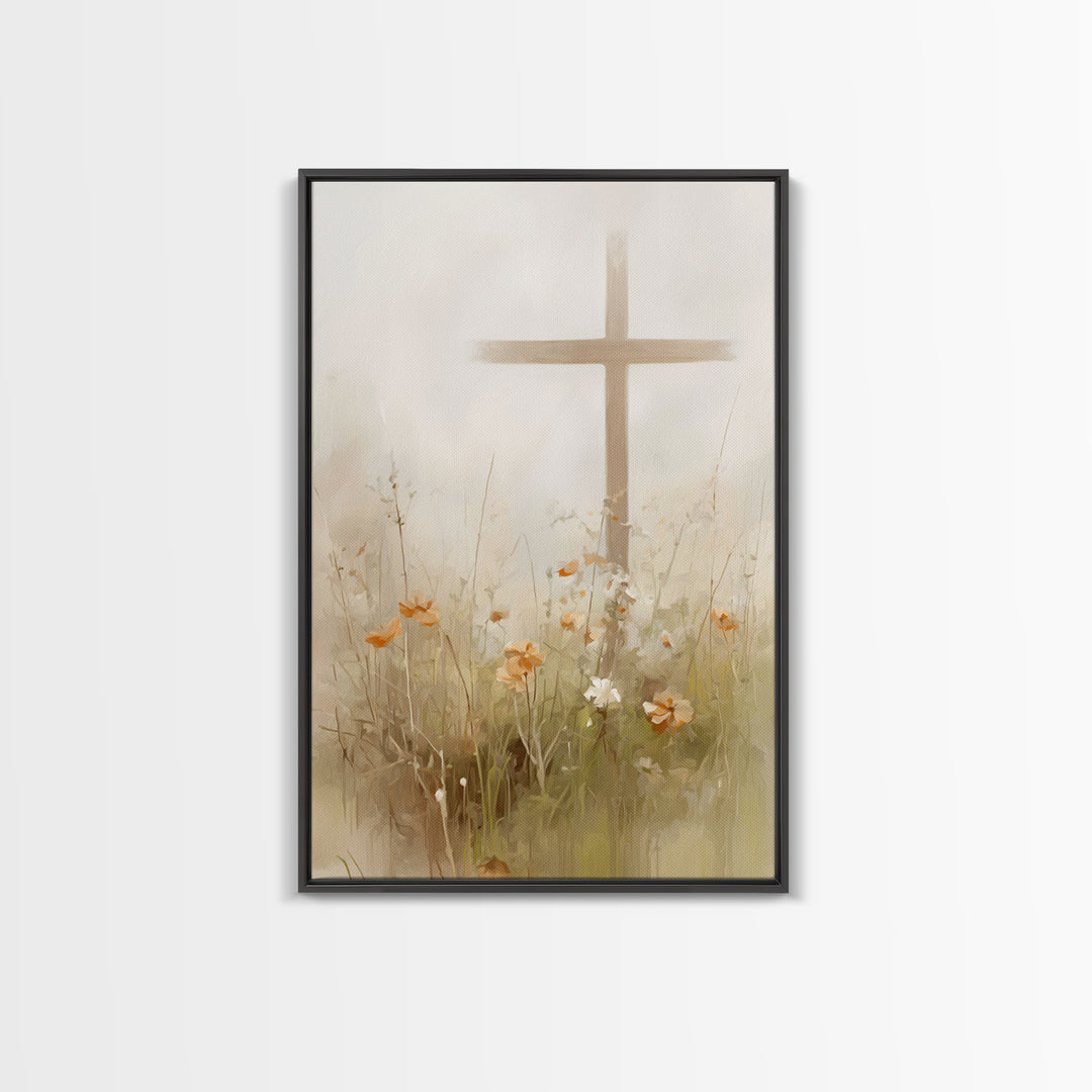 Gentle Crosslight – Framed Canvas Print – Christian Wall Art – Christian Art Canvas – Minimalist Christian Art – Christian Painting