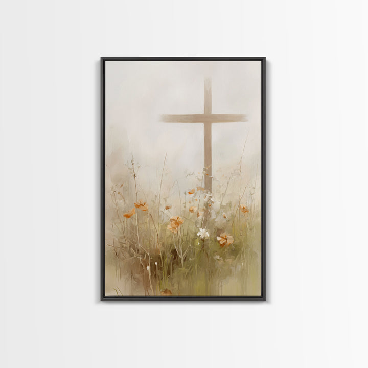 Gentle Crosslight – Framed Canvas Print – Christian Wall Art – Christian Art Canvas – Minimalist Christian Art – Christian Painting