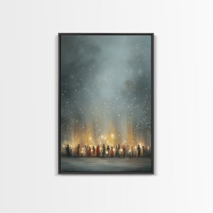 Starry Night Gathering, Framed Canvas Print, Christian Christmas Art, Christian Wall Art, Modern Christian Art, Christian Art Canvas, Jesus
