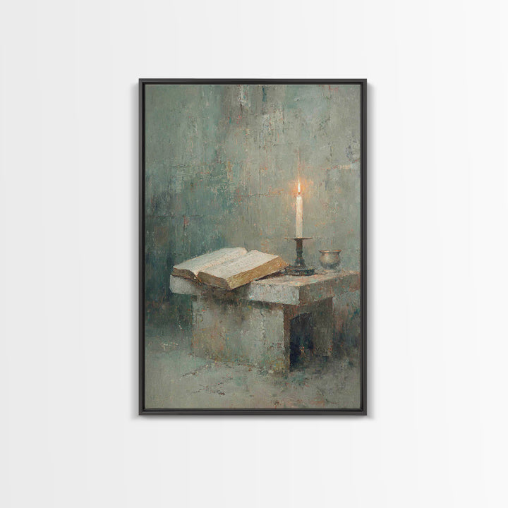 Quiet Candle Chapel – Framed Canvas Print – Christian Wall Art – Christian Painting – Subtle Christian Art – Christian Art Canvas – Vintage