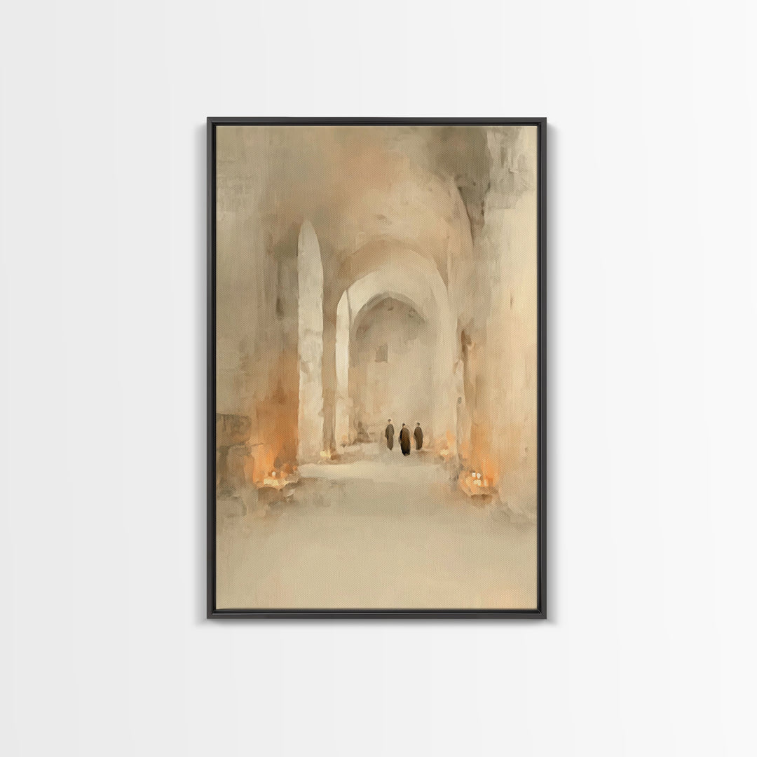 Sacred Hall Glow – Framed Canvas Print – Christian Wall Art – Moody Christian Art – Christian Art Canvas – Subtle Christian Art – Christian
