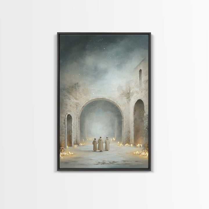 Divine Arch Gathering – Framed Canvas Print – Christian Art Canvas – Christian Wall Art – Christmas Art – Christian Christmas Art – Vintage