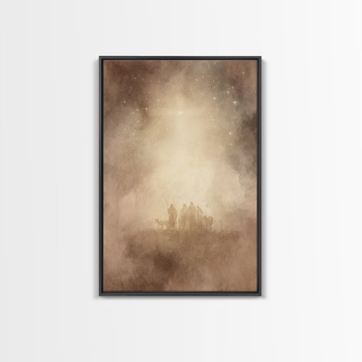 Shepherds Beneath Glory – Framed Canvas Print – Christian Christmas Art – Jesus Christmas Art – Christmas Wall Art – Christian Art Canvas –