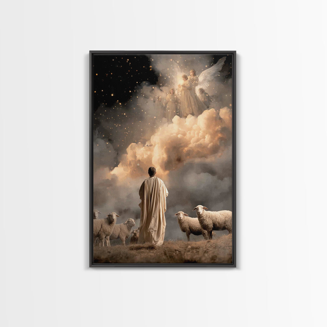 Angelic Glory Sky | Framed Canvas Print | Christian Christmas Art | Christmas Wall Art | Christian Art Canvas | Jesus Christmas Art | Chris