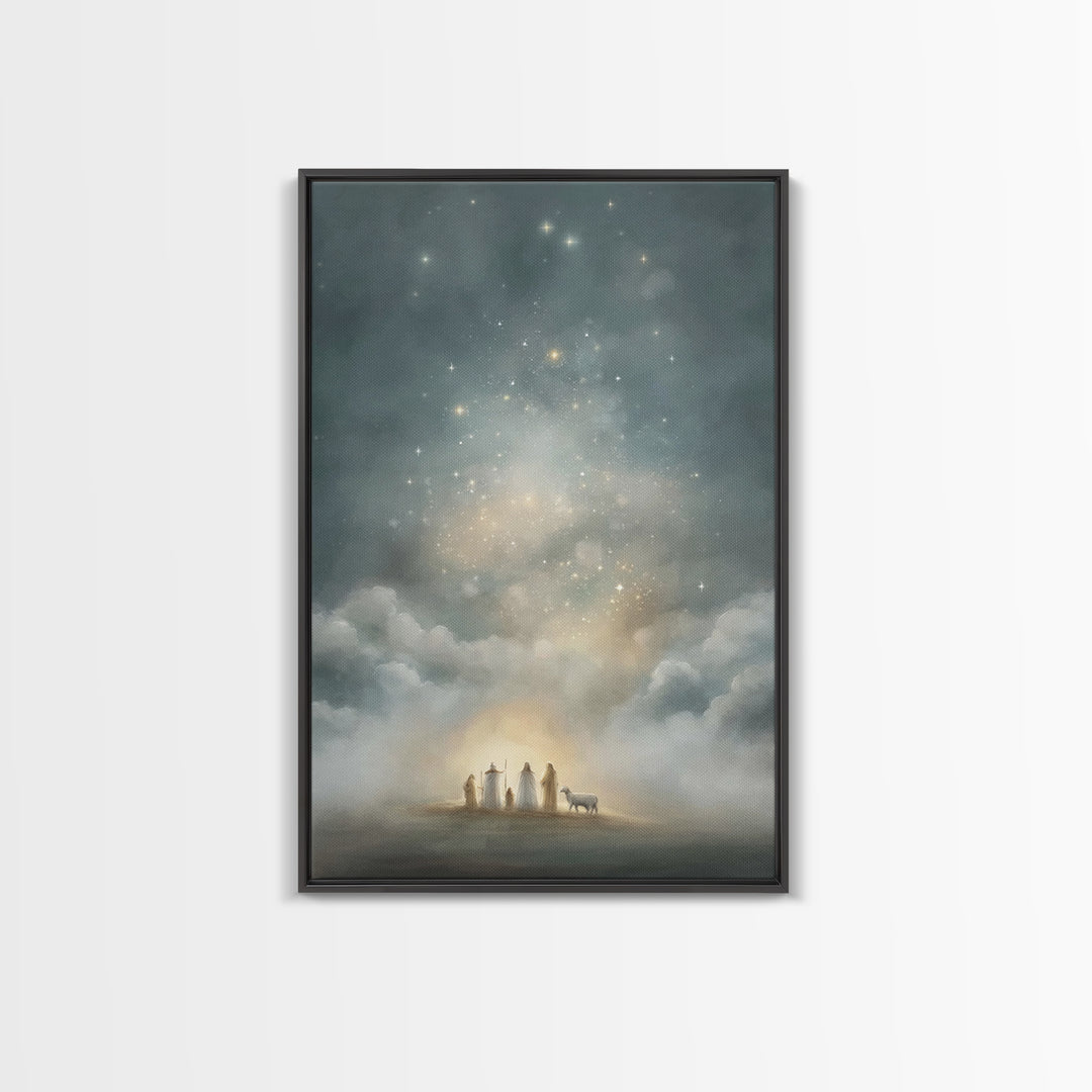 Starry Night Revelation, Framed Canvas Print, Christian Wall Art, Christmas Canvas Wall Art, Christian Art Canvas, Moody Christmas Art, Chr