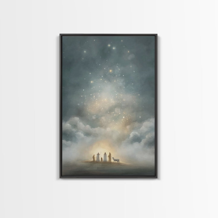Starry Night Revelation, Framed Canvas Print, Christian Wall Art, Christmas Canvas Wall Art, Christian Art Canvas, Moody Christmas Art, Chr