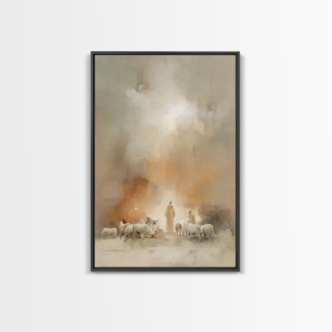 Shepherds Of Light | Framed Canvas Print | Christian Wall Art | Christian Art Canvas | Christian Christmas Art | Christmas Art Work | Chris