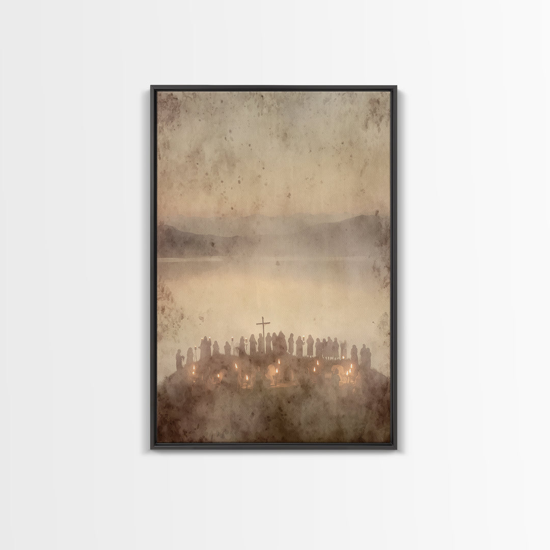 Candlelit Assembly – Framed Canvas Print – Christian Wall Art – Moody Christian Art – Christmas Canvas Wall Art – Christian Art Print – Chr