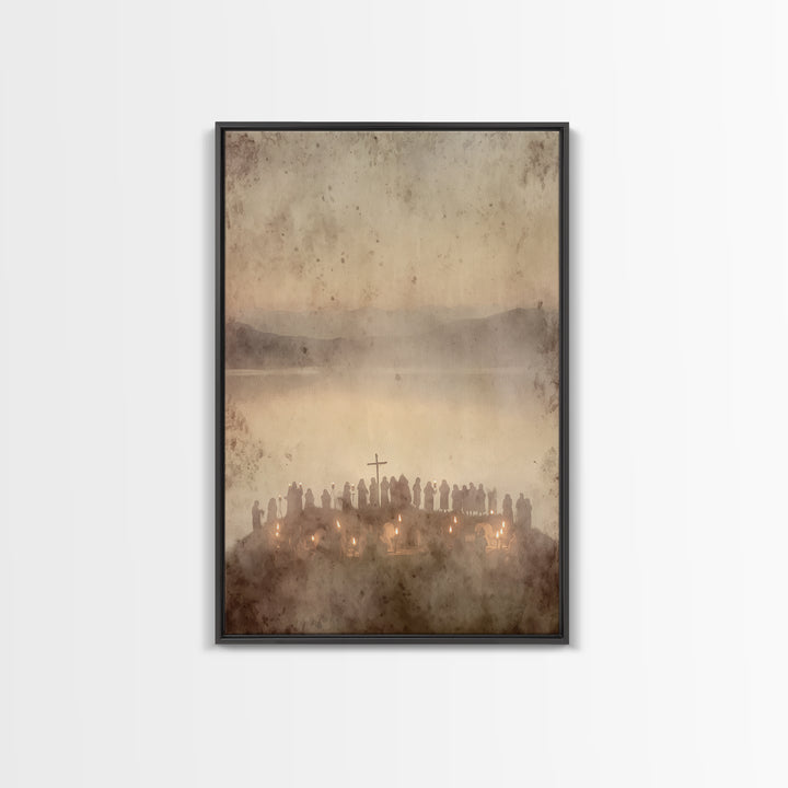 Candlelit Assembly – Framed Canvas Print – Christian Wall Art – Moody Christian Art – Christmas Canvas Wall Art – Christian Art Print – Chr