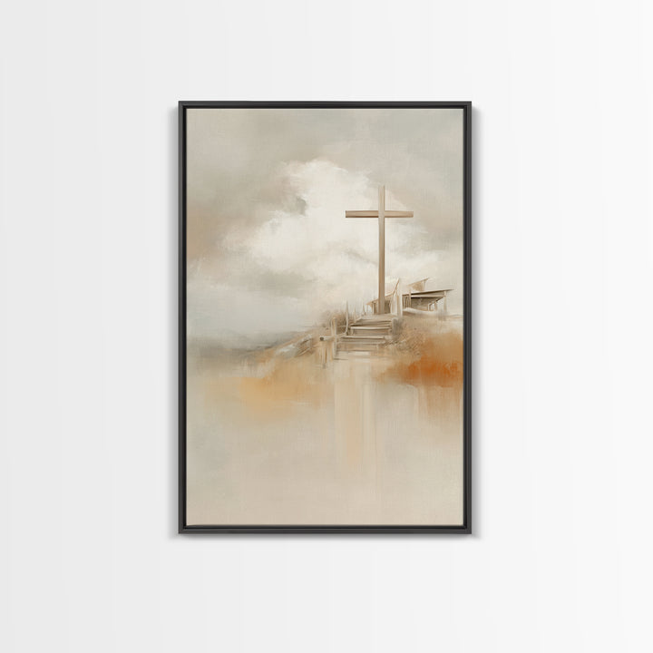 Cross On The Hill – Framed Canvas Print – Christian Wall Art – Christian Art Painting – Minimalist Christian Art – Christian Art Canvas – C