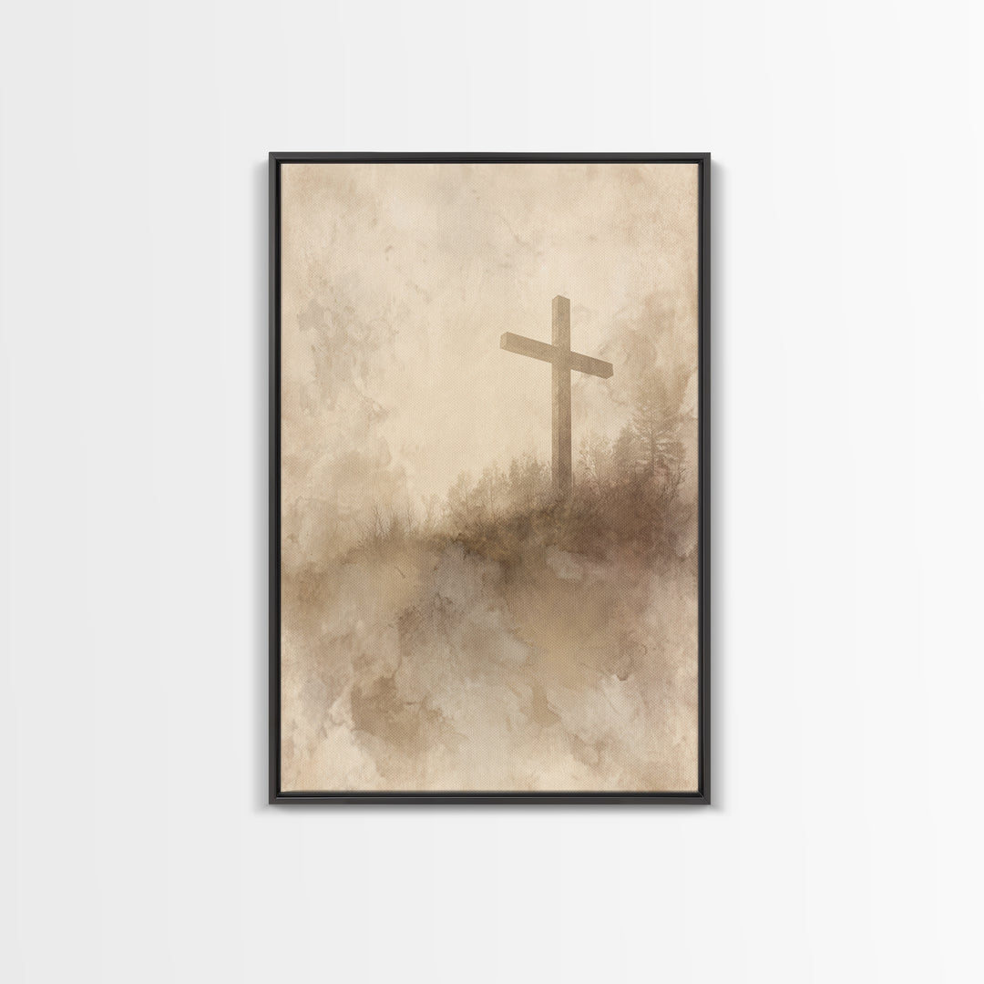 Soft Desert Cross | Framed Canvas Print | Christian Art Canvas | Christian Wall Art | Subtle Christian Paintings | Vintage Christian Art |