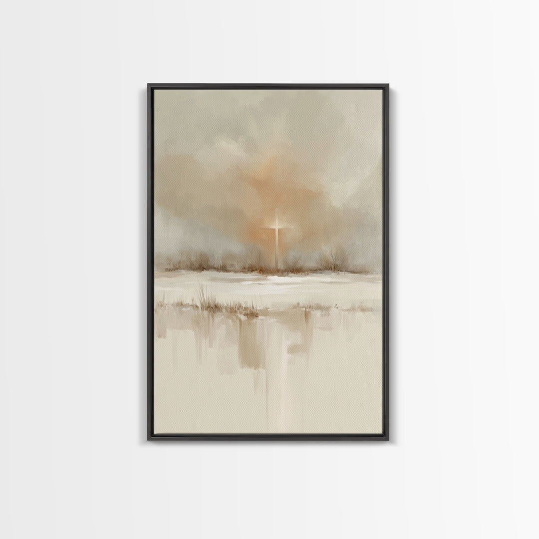 Winter Cross Light – Framed Canvas Print – Christian Wall Art – Christian Art Canvas – Christmas Art – Christian Decoration
