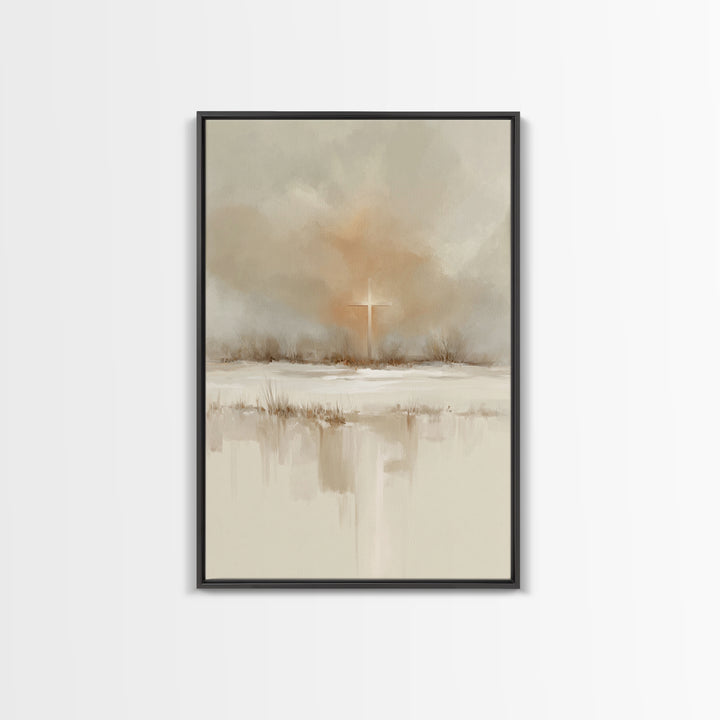 Winter Cross Light – Framed Canvas Print – Christian Wall Art – Christian Art Canvas – Christmas Art – Christian Decoration