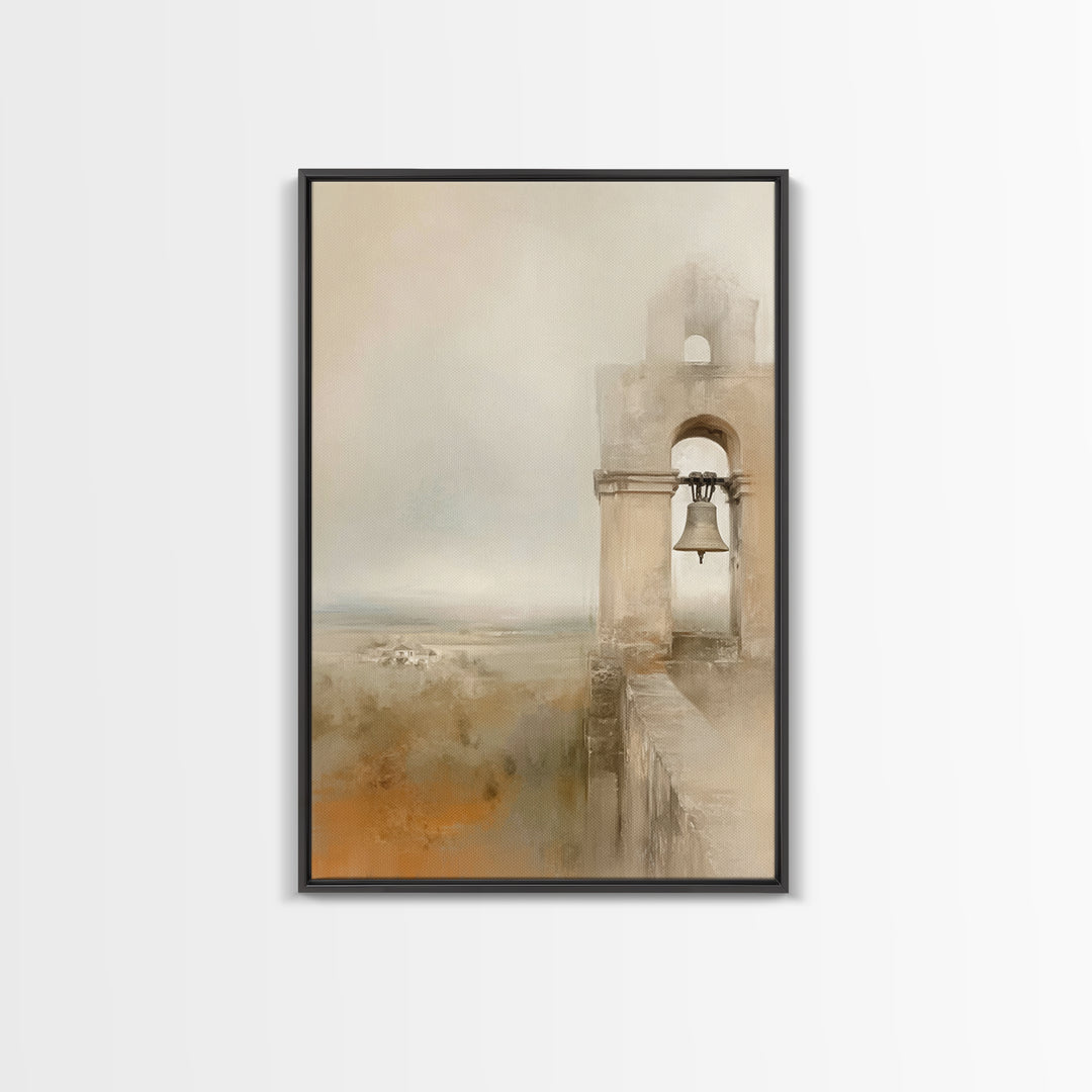 Silent Bell Tower, Framed Canvas Print, Christian Wall Art, Christian Art Canvas, Christian Gift, Vintage Christian Art