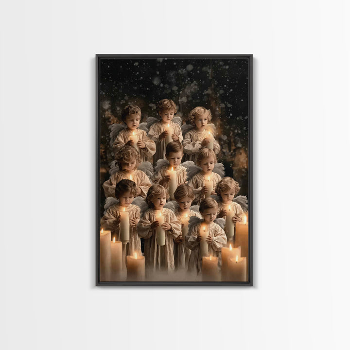 Candlelight Angels | Framed Canvas Print | Christian Wall Art | Christian Art Canvas | Christmas Art | Christian Christmas Art