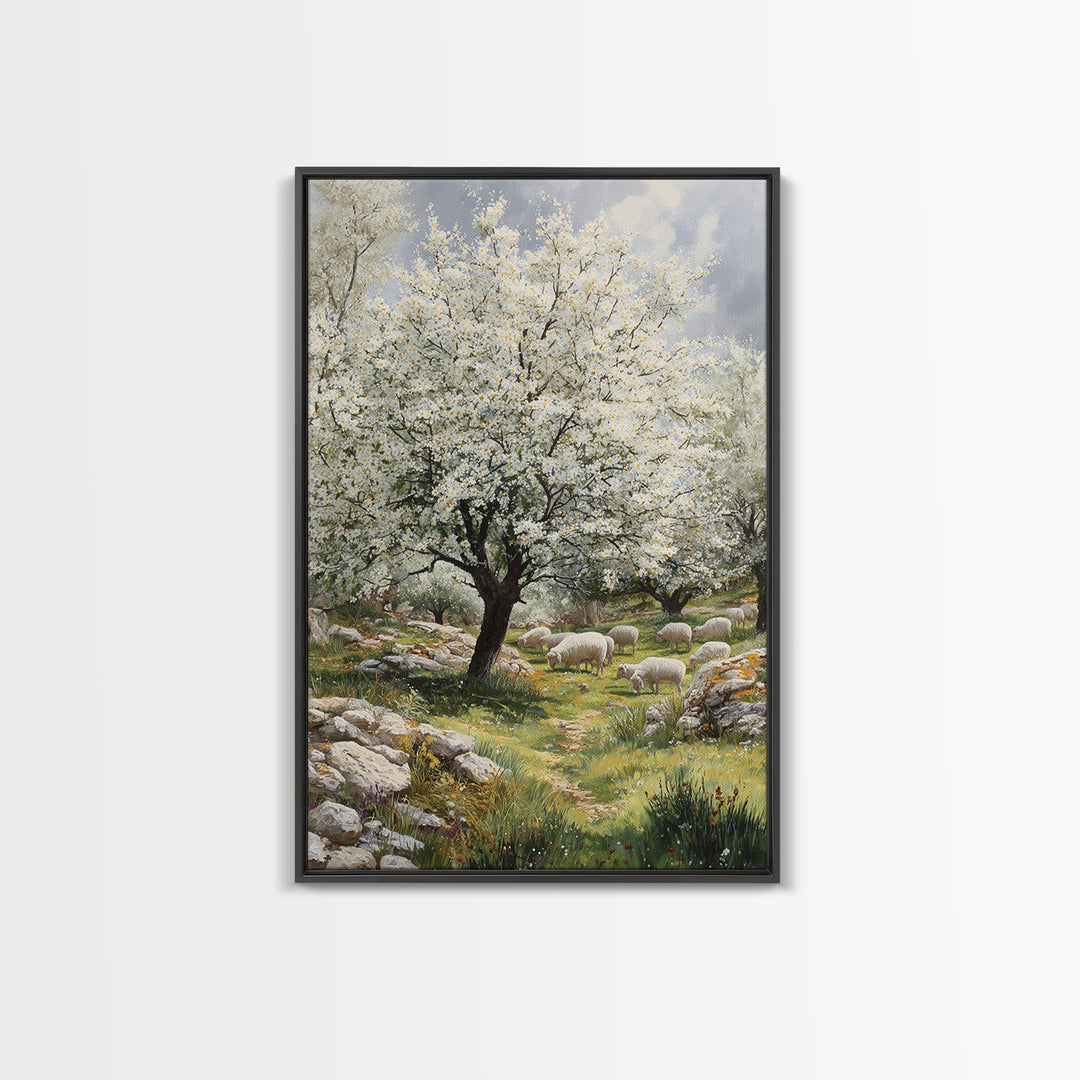 Pastoral Morning Grace, Framed Canvas Print, Christian Art Canvas, Christian Wall Art, Christian Christmas Art, Jesus Painting