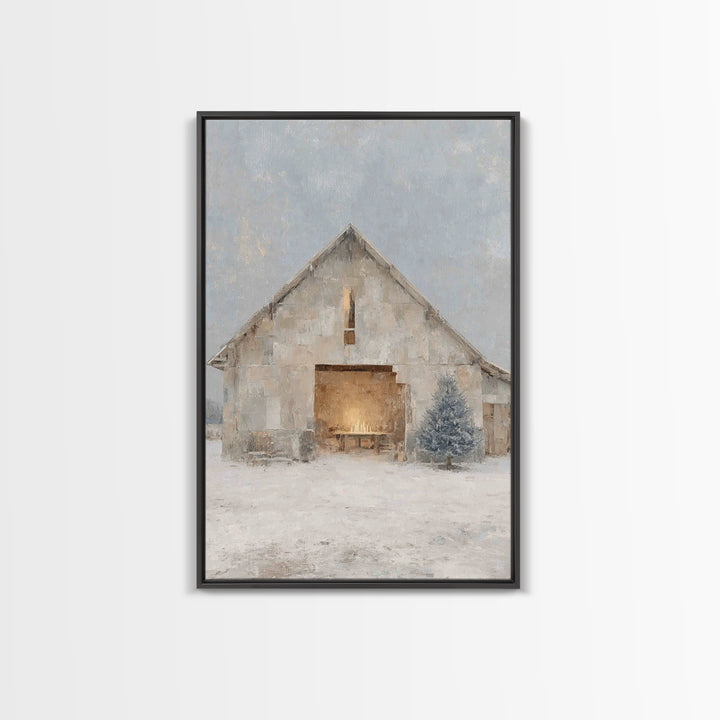 Holy Night Stable, Framed Canvas Print, Christian Christmas Art, Christmas Wall Art, Christian Art Canvas, Jesus Christmas Art, Christmas A