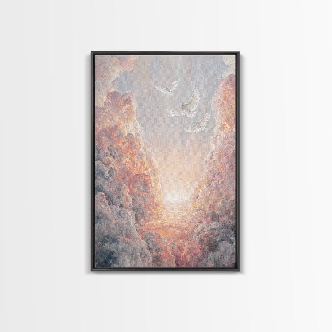 Doves Of Heaven – Framed Canvas Print – Christian Wall Art – Christian Art Canvas – Christmas Art – Christian Decor – Christian Gift Ideas
