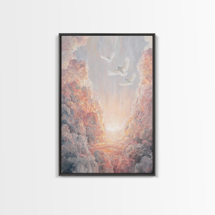 Doves Of Heaven – Framed Canvas Print – Christian Wall Art – Christian Art Canvas – Christmas Art – Christian Decor – Christian Gift Ideas