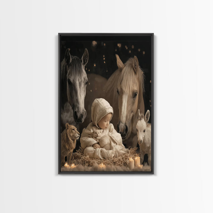 Silent Manger Light – Framed Canvas Print – Christian Wall Art – Jesus Painting – Christmas Wall Art – Christian Art Canvas – Christian Chr