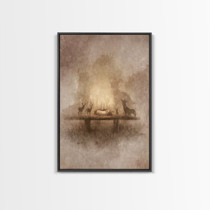 Heavenly Birth Glow – Framed Canvas Print – Christian Art Canvas – Christmas Art Prints – Jesus Christmas Art – Modern Christian Art – Chri