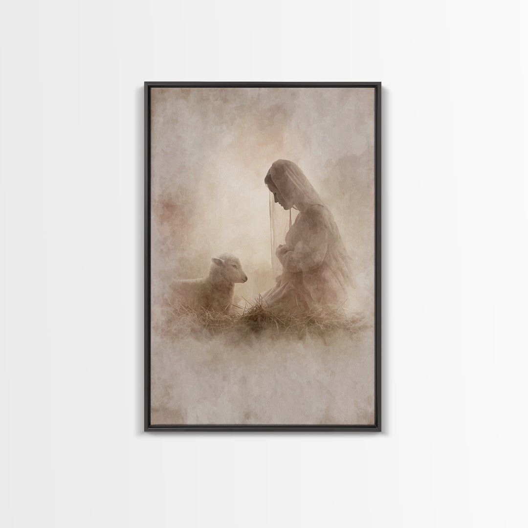 Sacred Night Calm – Framed Canvas Print – Christian Art Canvas – Christian Christmas Art – Jesus Christmas Art – Christian Wall Art – Chris