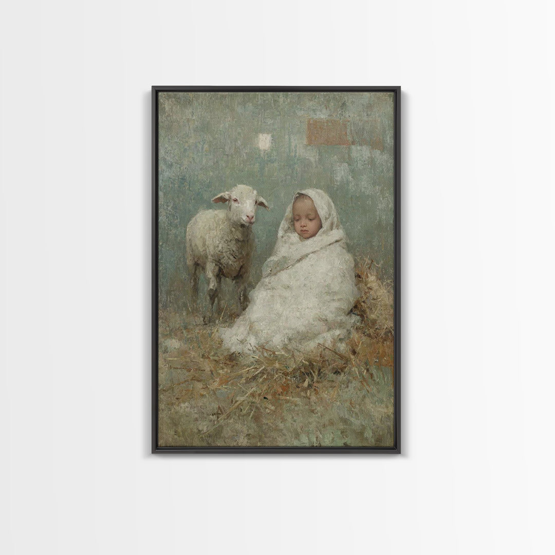 Little Lamb Peace – Framed Canvas Print – Christian Wall Art – Christian Art Canvas – Jesus Painting – Christian Christmas Art – Christmas
