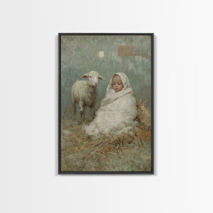 Little Lamb Peace – Framed Canvas Print – Christian Wall Art – Christian Art Canvas – Jesus Painting – Christian Christmas Art – Christmas