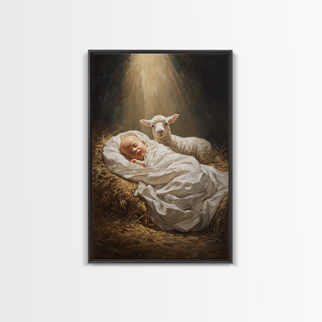 Heaven’s Gentle Ray – Framed Canvas Print – Christian Christmas Art – Jesus Painting – Christian Art Canvas – Christmas Wall Art – Modern C