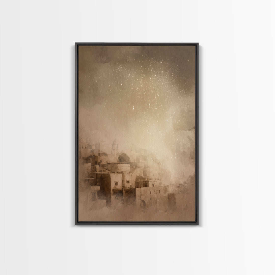 Holy City Morn – Framed Canvas Print – Christian Art Print – Christmas Canvas Wall Art – Christian Christmas Decorations – Christian Wall A