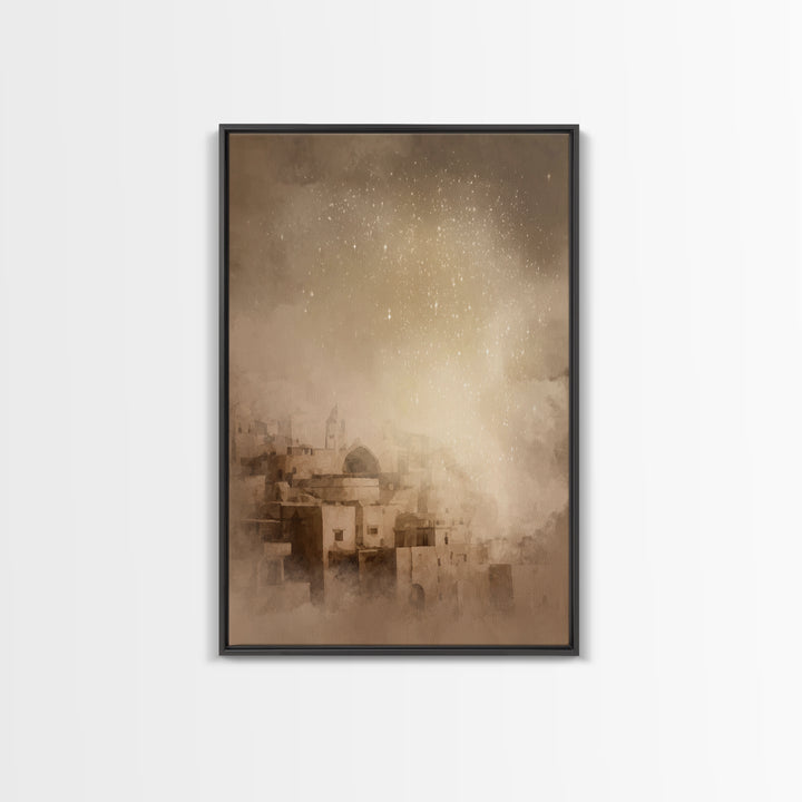 Holy City Morn – Framed Canvas Print – Christian Art Print – Christmas Canvas Wall Art – Christian Christmas Decorations – Christian Wall A
